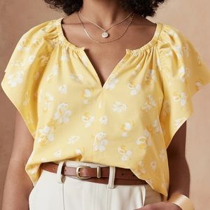 Banana Republic Factory Flutter Sleeve Blouse Yellow Floral Size Large